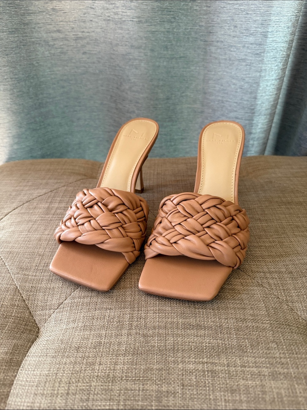 Marc Fisher Tan Braided Leather Slide Mules